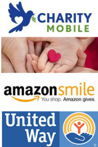 Ways to Give logos - Charity Mobile, Thrivent Financial, AmazonSmile & United Way